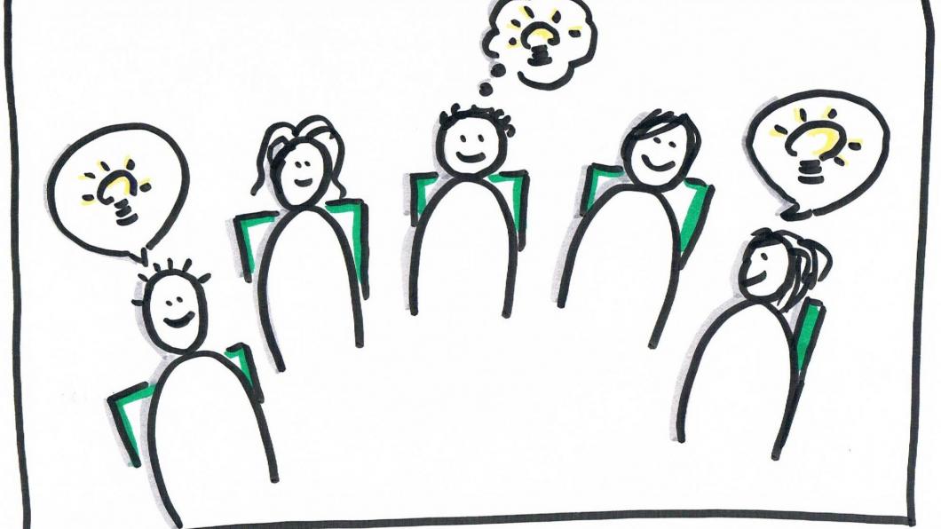 Tekening van een vergadering