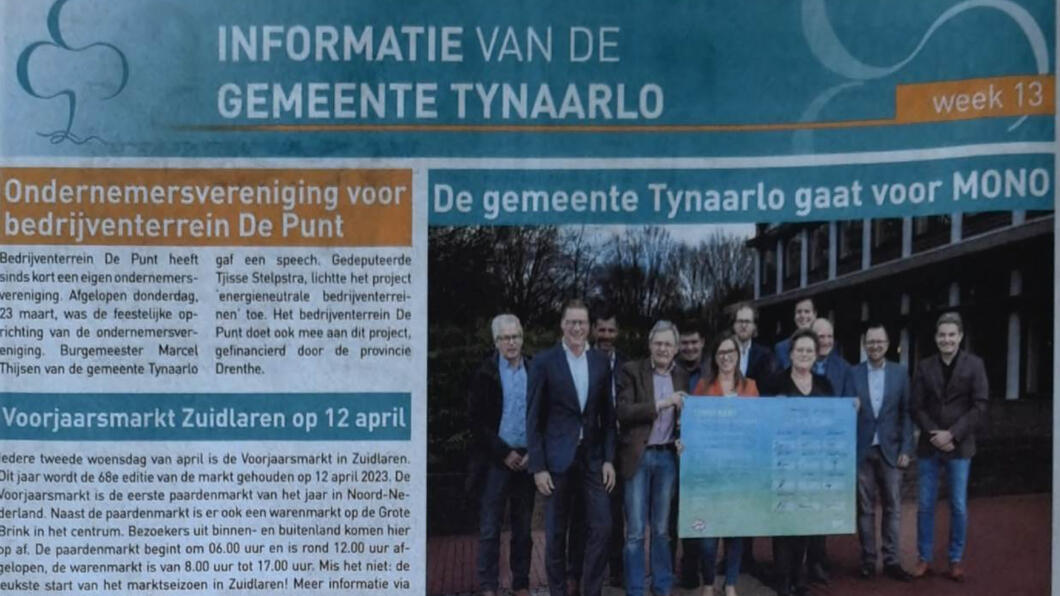 Gemeentepagina uit de Krant van Tynaarlo. Hierin staan de actuele onderwerpen vanuit de gemeente