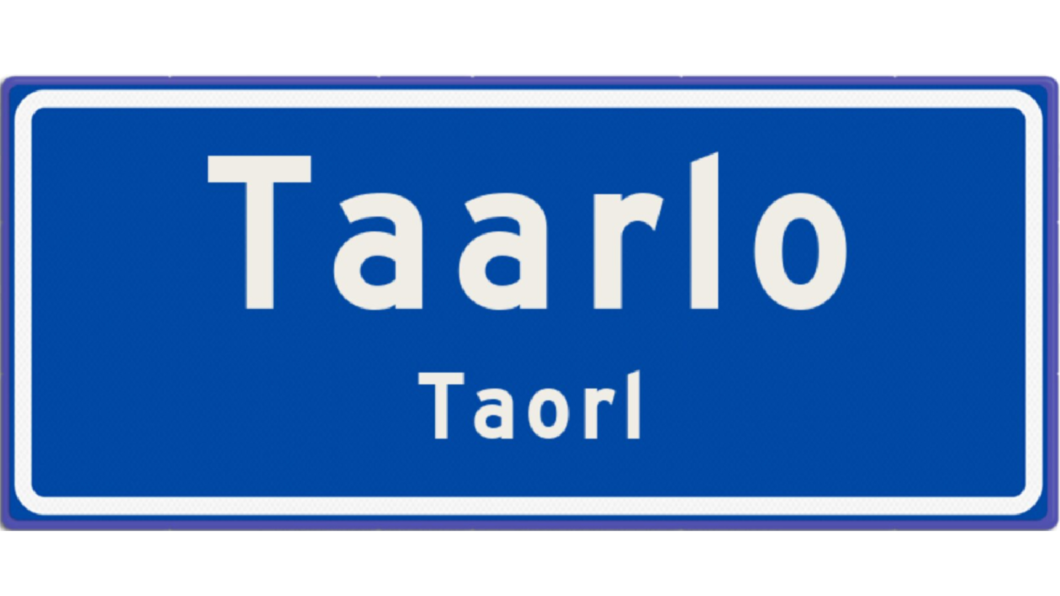 Bebouwde kom bord van Taarlo in streektaal. 'Taorl' 