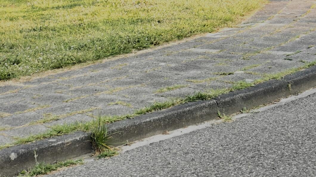 Stoep met daarachter groen gras
