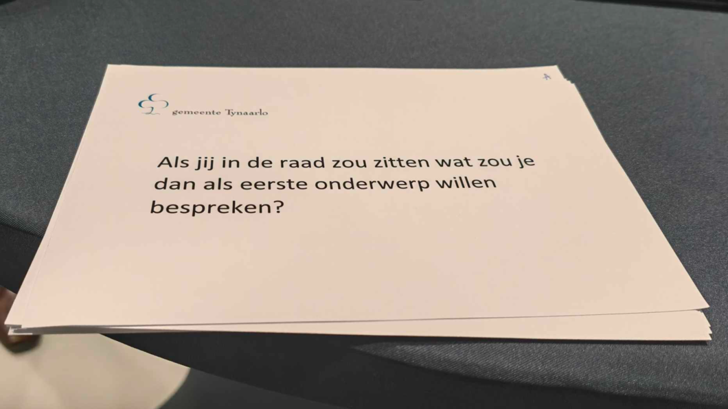 Een van de vraag-kaartjes die op tafel lagen, om zo het gesprek op gang te brengen