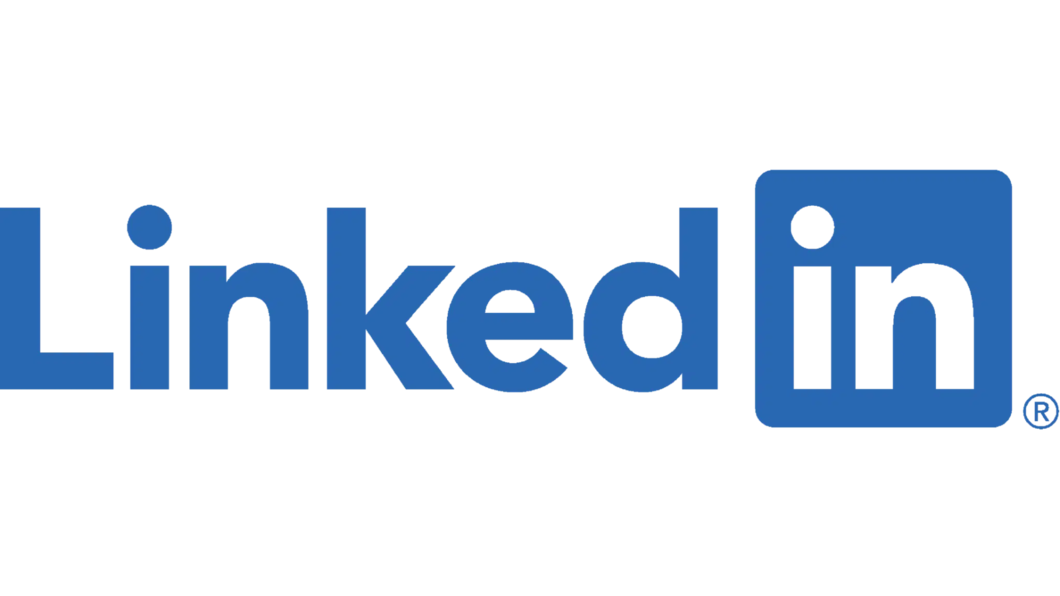 Het logo van LinkedIn met blauwe letters en witte achtergrond