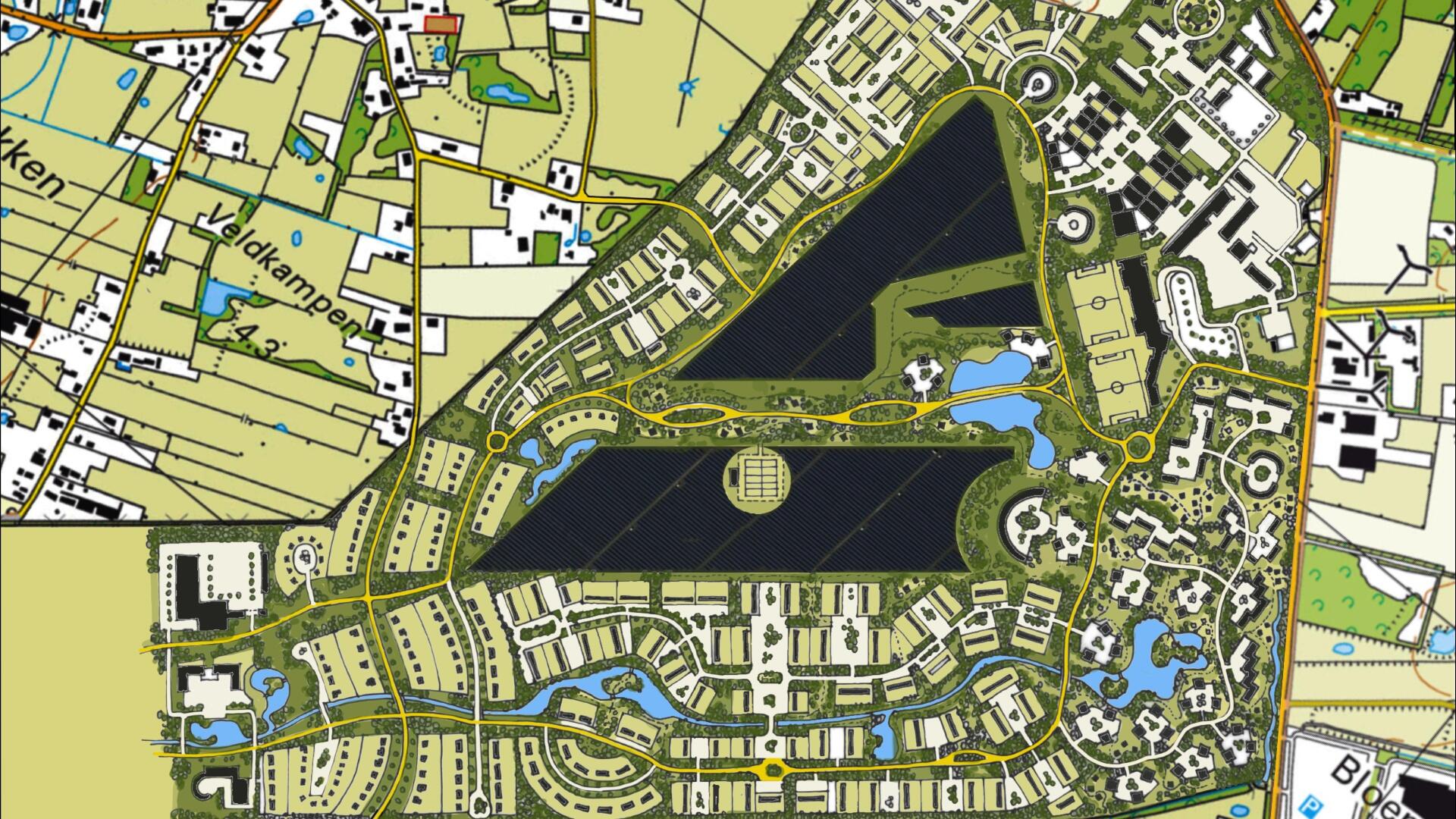 Voorstel Iederveen. Een plattegrond met huizen en veel groen