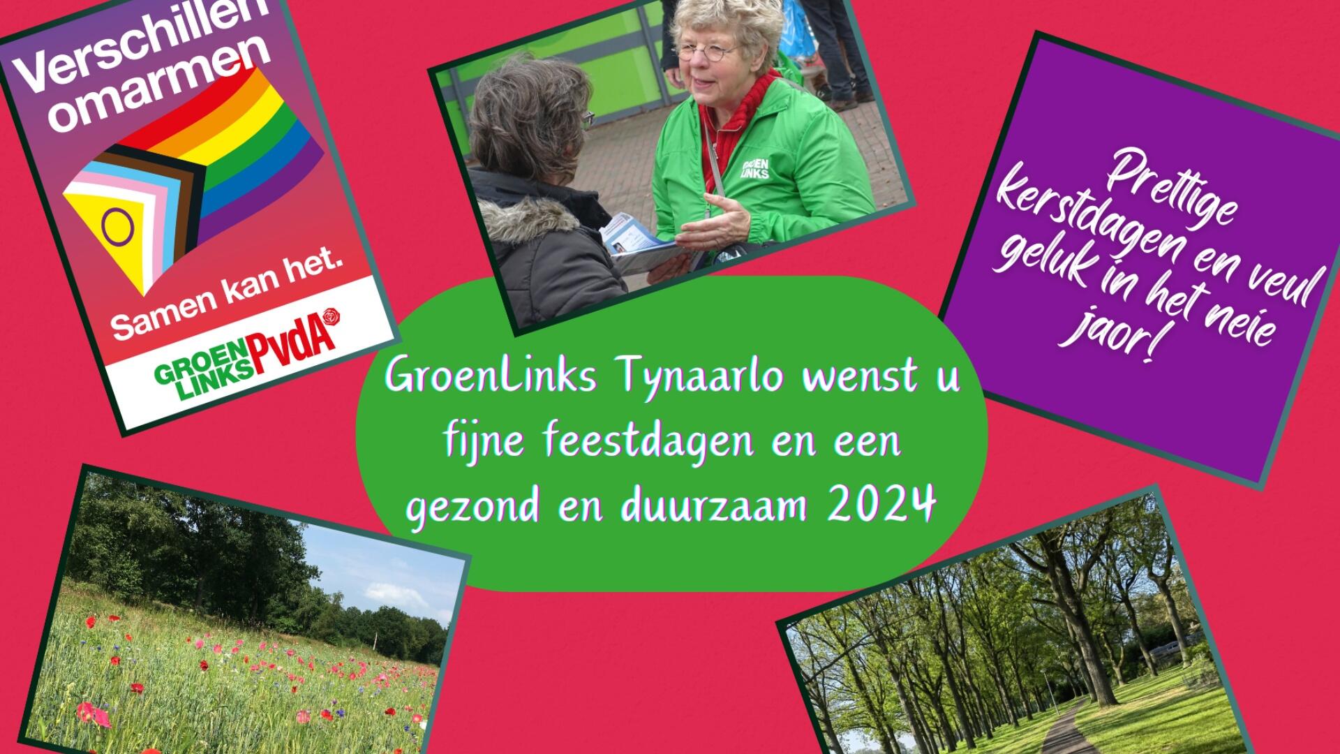 Een kerstkaart in de groen/rode kleuren. 